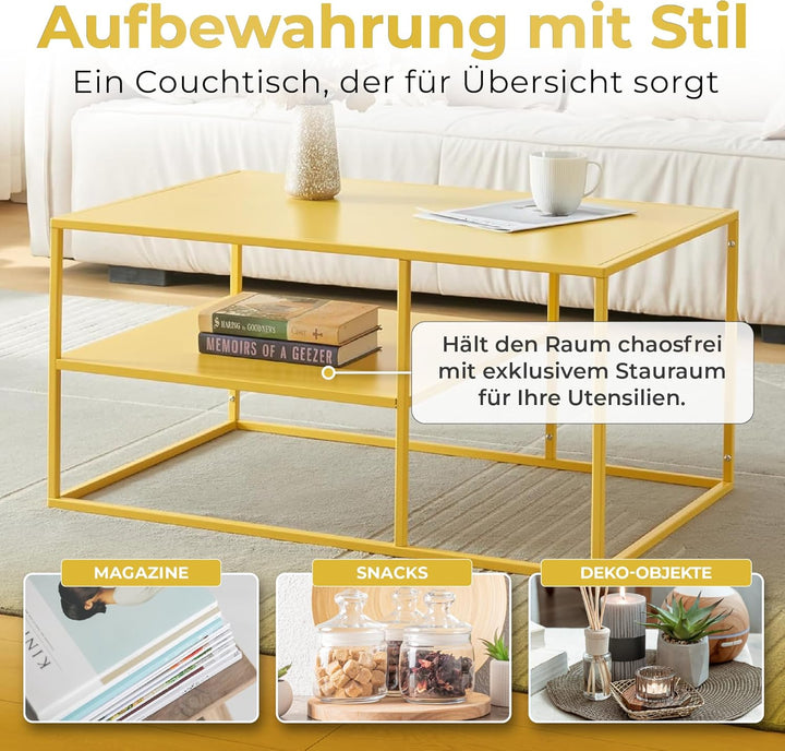 [en.casa] Couchtisch Solund Beistelltisch Metall Wohnzimmertisch mit Stauraum Sofatisch rechteckig K
