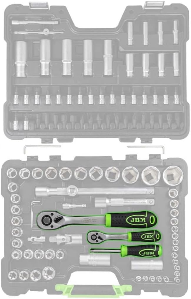 Jbm Refial 54037 Werkzeugkoffer Set Werkzeug mit 108 Teilen mit sechseckigen Stecknüssen satiniert