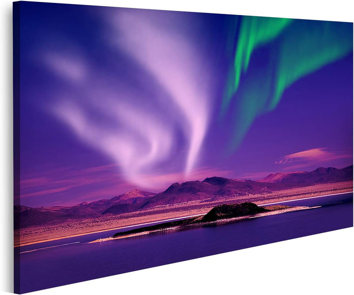 islandburner Bild auf Leinwand Nordlichter Aurora Borealis Nachthimmel See Landschaft Bilder Wandbil