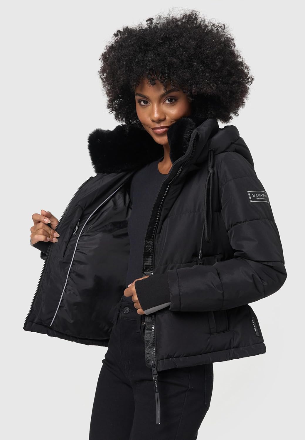 Navahoo Damen Winterjacke Steppjacke warm mit Abnehmbarer Kapuze und Kunstfellkragen Mit Liebe XIV X