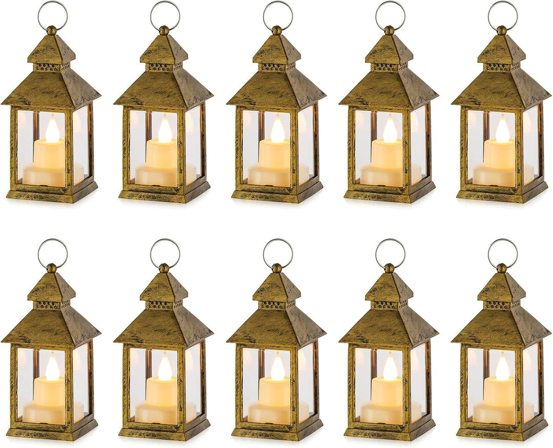 NUPTIO Laterne Kleine Weihnachten Deko - 10er led Teelichter Gold Mini Laternen für Draussen Flacker