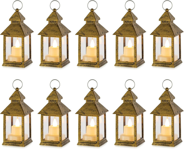 NUPTIO Laterne Kleine Weihnachten Deko - 10er led Teelichter Gold Mini Laternen für Draussen Flacker