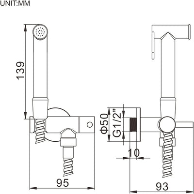 Ibergrif M22016R Unterputz WC-Bidet Handbrause Set mit Douche und Halter, Schlauch, Kaltes Wasser, C