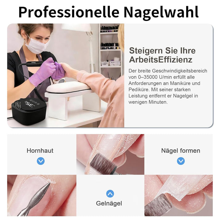 Nagelfräser für Gelnägel 35000 U/Min, Touch-Bedienung 35W, LED Display Elektrische Fräser Maniküre P