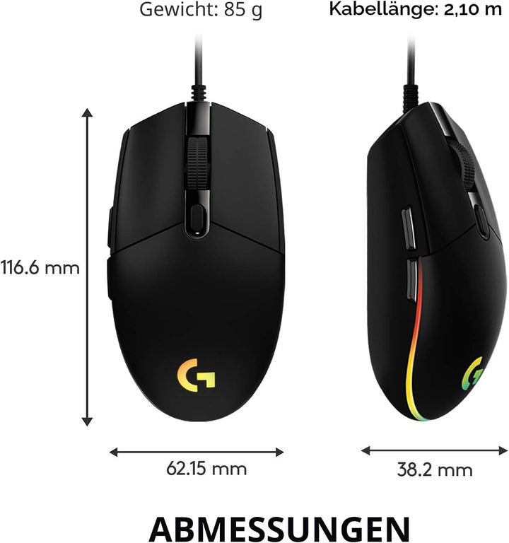 Logitech Gaming Mouse G102 LIGHTSYNC Maus für Rechtshänder, Optisch, 6 Tasten, kabelgebunden, USB, s