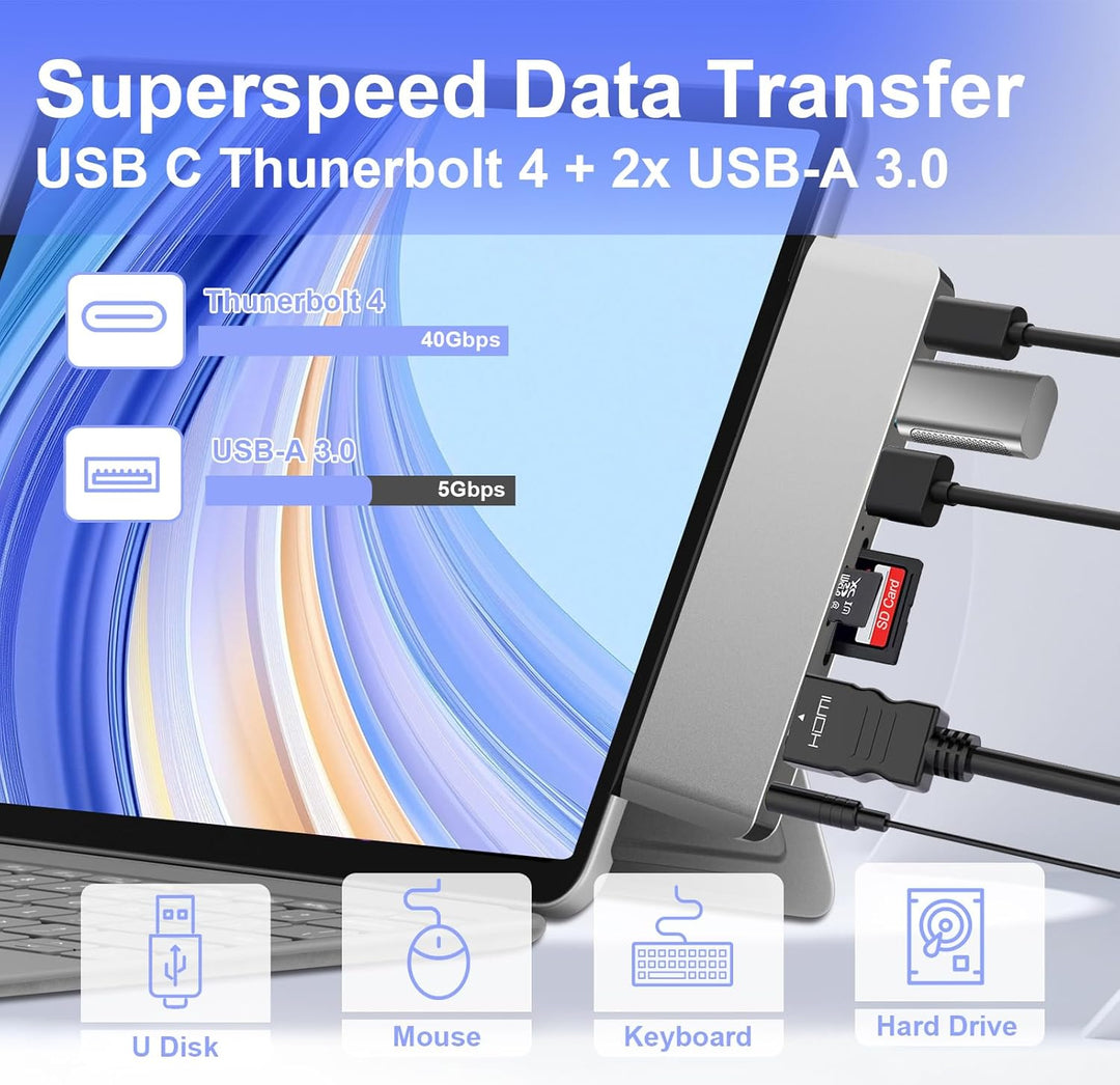 Surface Pro 12 Zubehör Dockingstation, USB-Hub und Adapter mit 4K HDMI, USB-C Thunderbolt 4 (Display