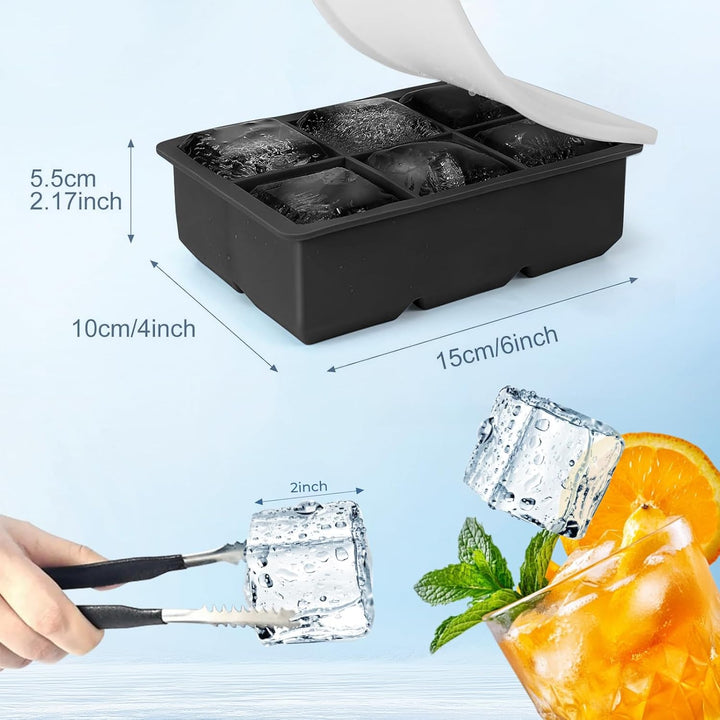 Eiswürfelform Silikon gross XXL Eiswürfel Form mit Deckel Eiswürfelbehälter 6-Fach 2er Pack Eiswürfe