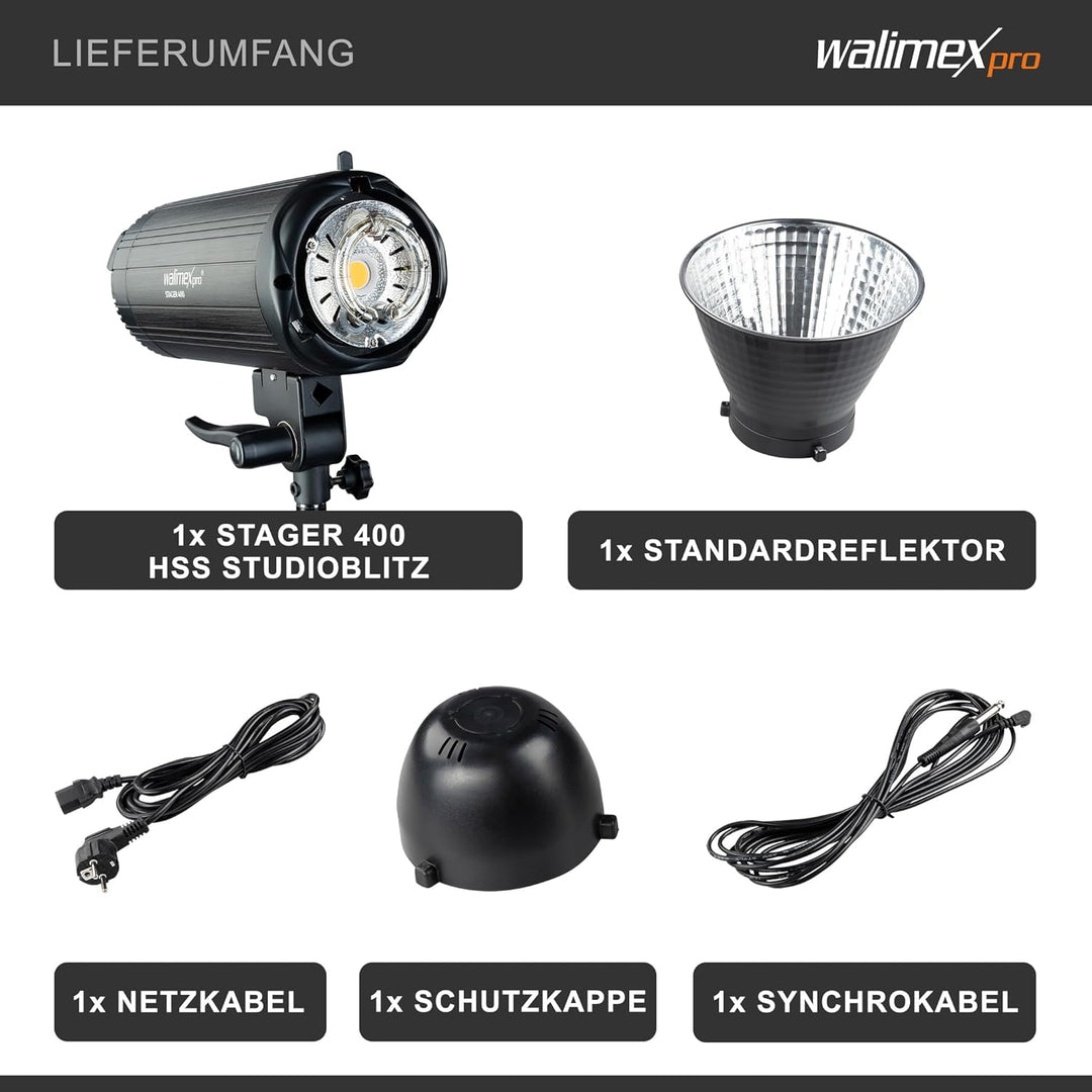Walimex Pro Stager 400 HSS Studioblitz - leistungsstarker Studioblitz mit 2,4 GHz Empfänger, HSS-Mod