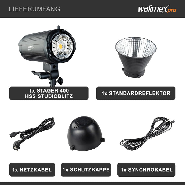 Walimex Pro Stager 400 HSS Studioblitz - leistungsstarker Studioblitz mit 2,4 GHz Empfänger, HSS-Mod