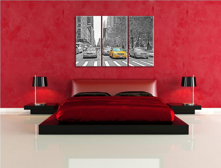 viele Taxis in New York schwarz/weiss Spezial 3-Teiler Leinwandbild 120x80 Bild auf Leinwand, XXL ri