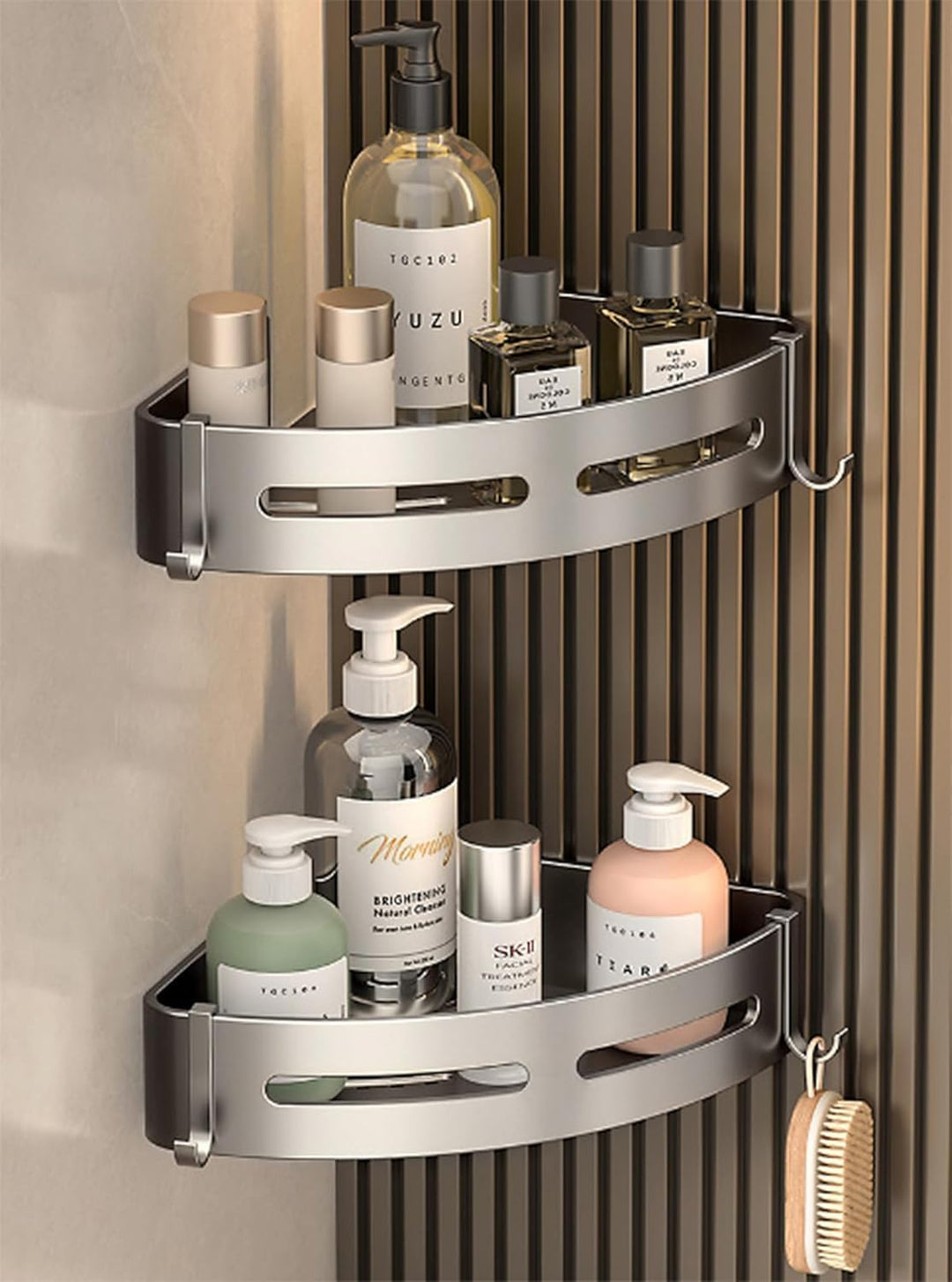 FOLAI 30cm 2 Stück Eckmodell Duschablage ohne Bohren ，rostfreie Badezimmer Organizer, schnell trockn