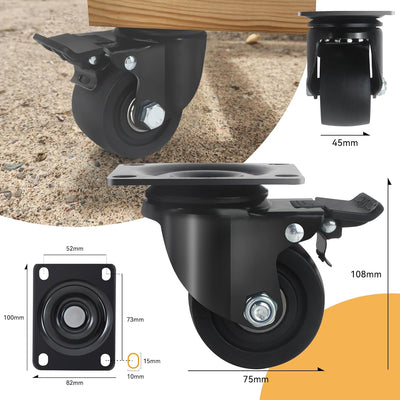 BAOLIHUI 75mm Lenkrollen mit Bremse 2000KG Schwerlastrollen für Möbel (4er Set) für Innen- und Ausse