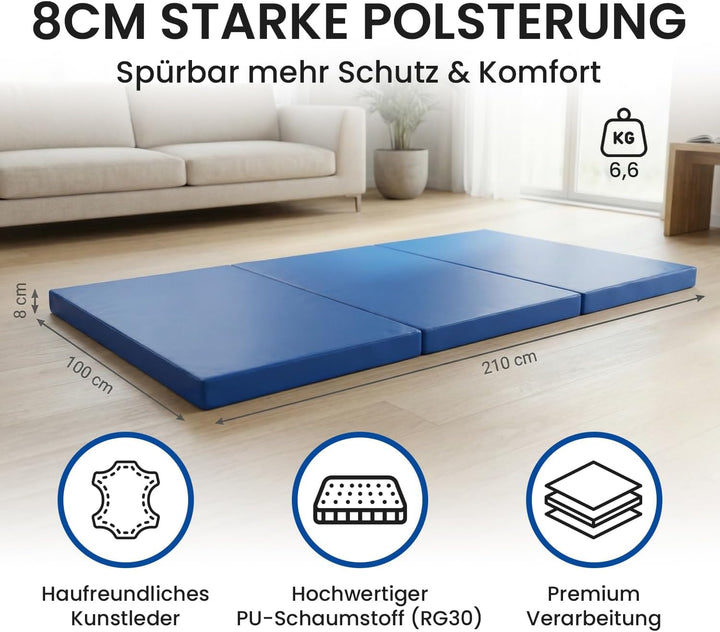 Jeflex - klappbare Weichbodenmatte & Turnmatte 210 x 100 x 8 cm MADE IN GERMANY/Gymnastikmatte tragb