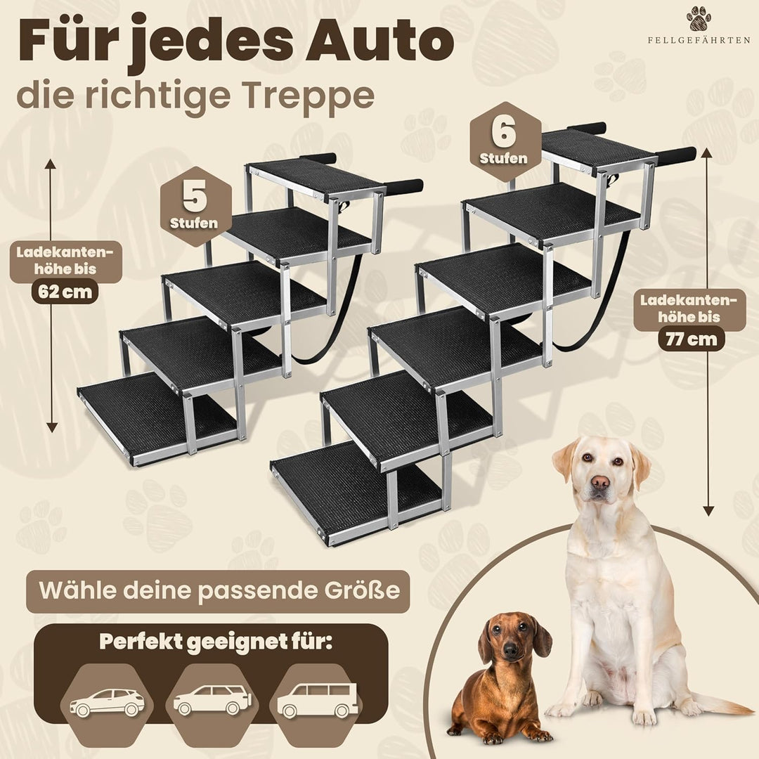 Hundetreppe Auto klappbar – stabile, rutschfeste Einstiegshilfe für grosse Hunde mit Reflektoren, in