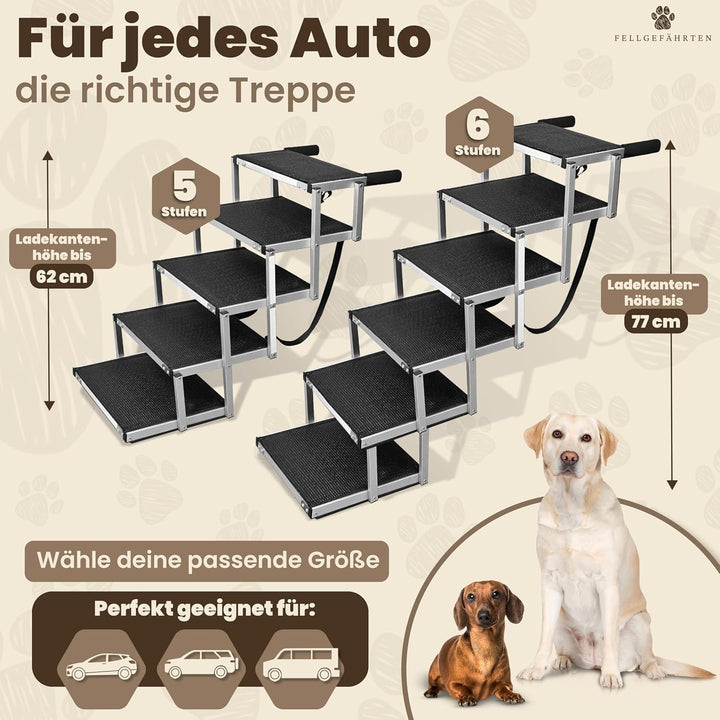 Fellgefährten Hundetreppe Auto klappbar – stabile, rutschfeste Einstiegshilfe für grosse Hunde mit R