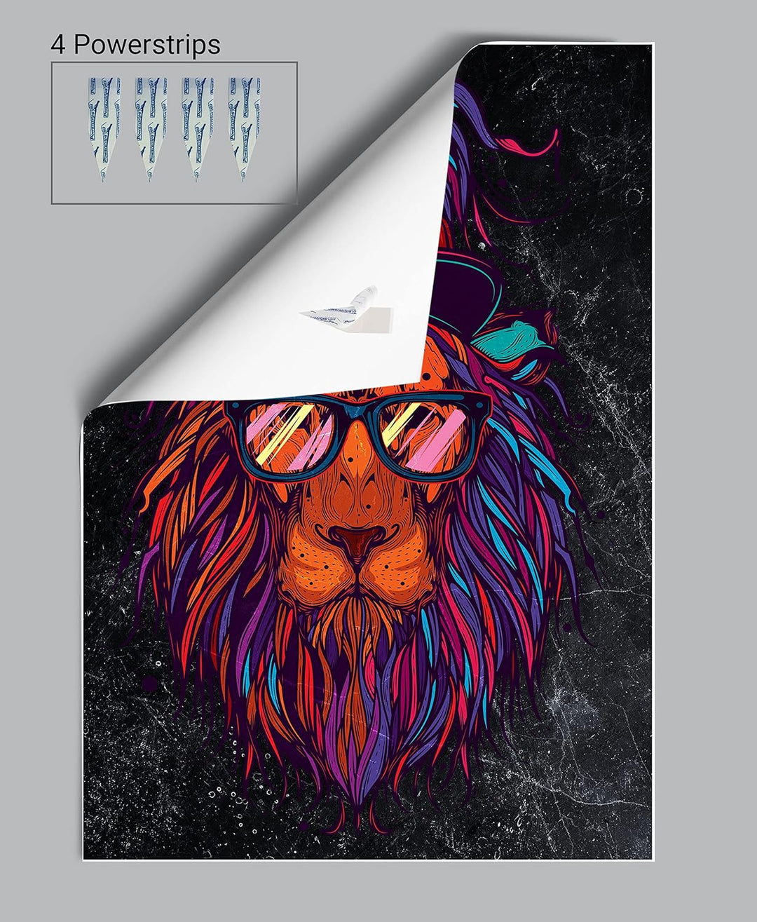 wandmotiv24 Poster als Wanddeko, Grösse 100x70cm, Funky Löwe, Marmor, bunt, Cap, Mütze, Brille, Nerd