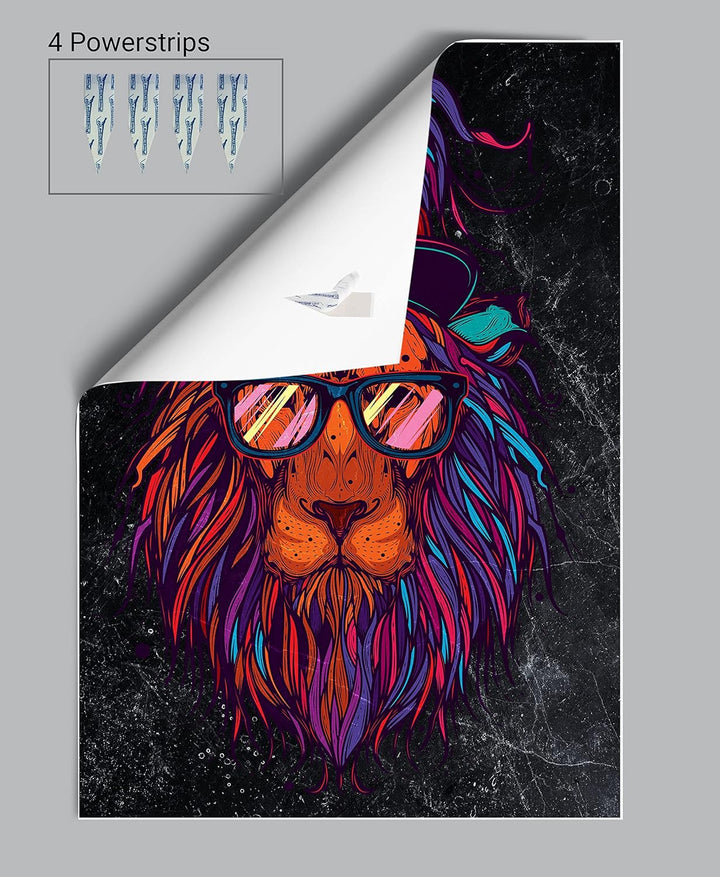 wandmotiv24 Poster als Wanddeko, Grösse 100x70cm, Funky Löwe, Marmor, bunt, Cap, Mütze, Brille, Nerd