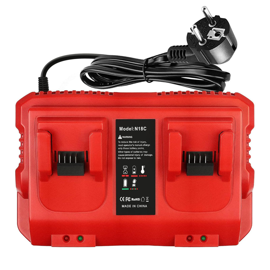 Ersatz Ladegerät Kompatibel mit Milwaukee M18 Akku, 14.4V-18V 4A Dual Port Schnellladegerät mit LED-