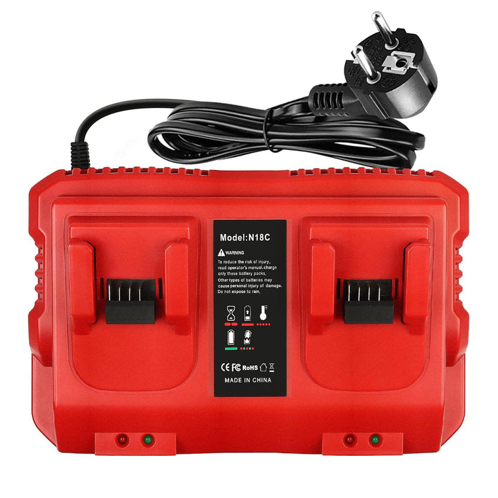 Ersatz Ladegerät Kompatibel mit Milwaukee M18 Akku, 14.4V-18V 4A Dual Port Schnellladegerät mit LED-