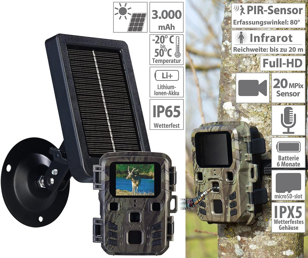 VisorTech Wildkamera Infrarot: 4K-Wildkamera mit PIR-Sensor, Nachtsicht, inkl. Akku-Solarpanel (Nach