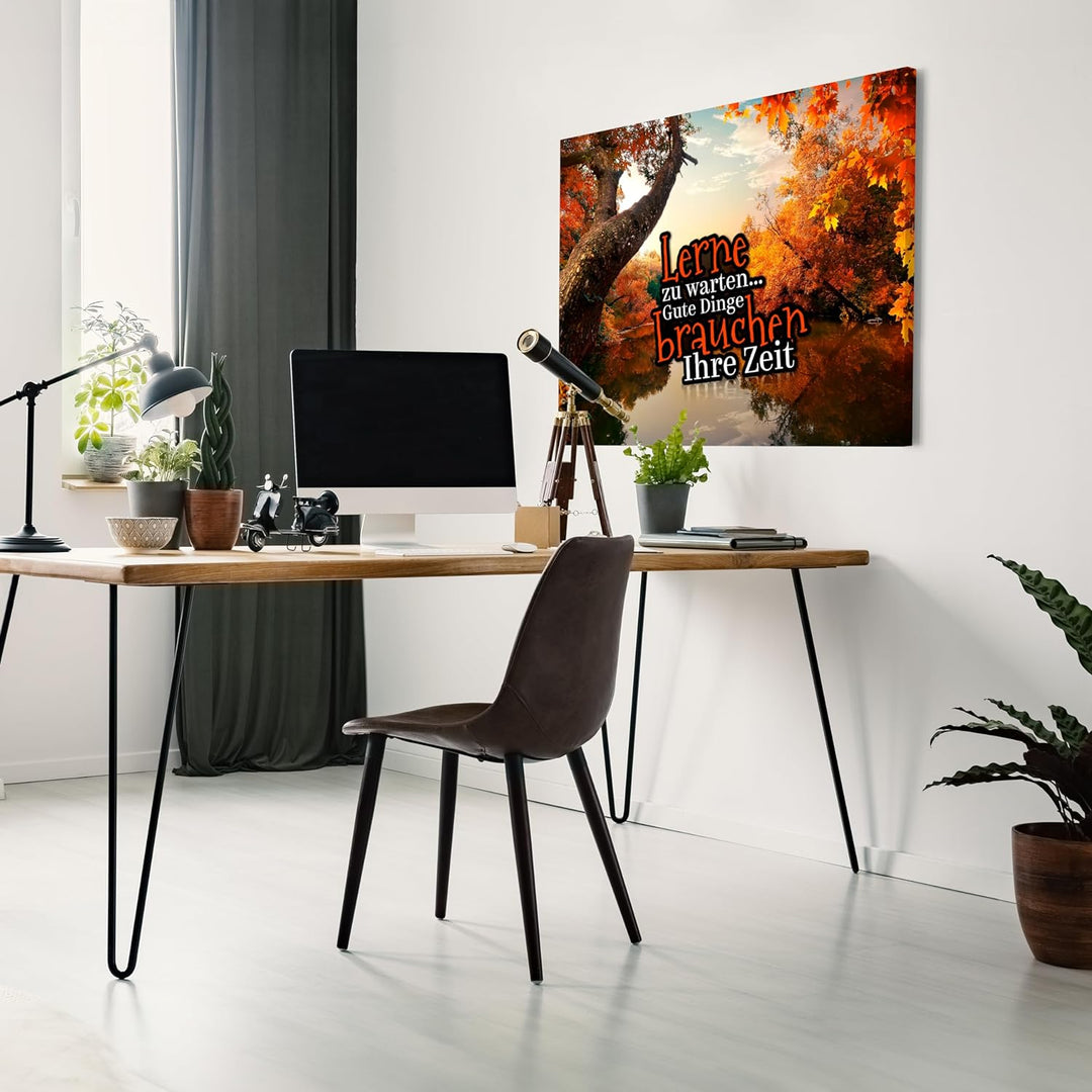 wandmotiv24 Motivations Motiv als Leinwandbild, 40x30cm, Querformat, Lerne zu warten, Gute Dinge, Wa