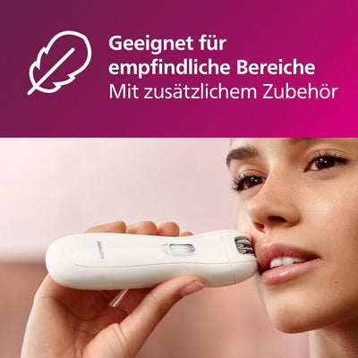 Philips Epilierer-Set - Glatte Haut wochenlang, Mini-Epilierer für empfindliche Stellen, Pinzette fü