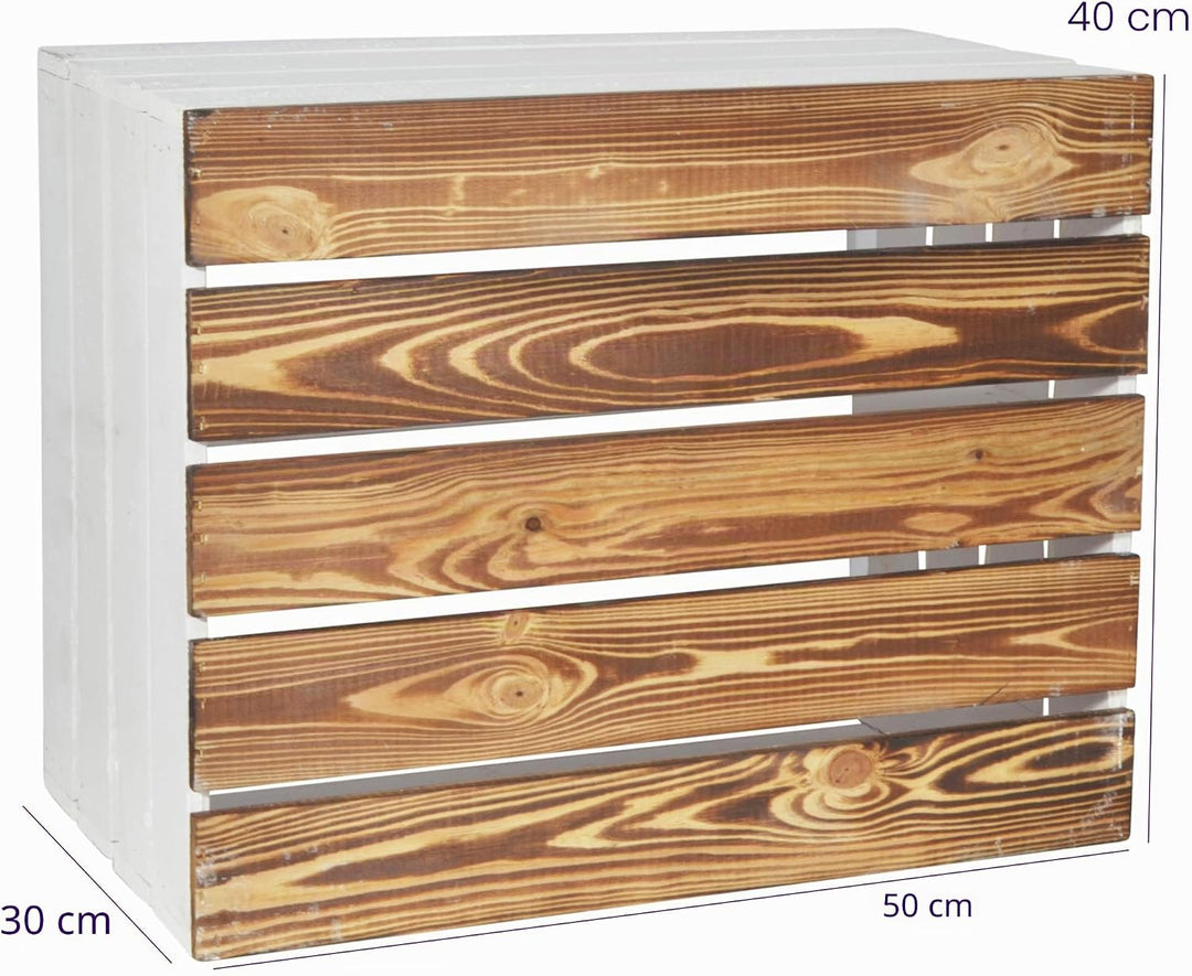 2 Set Holzkiste Grete Geflammt Weiss 50x40x30cm - Langes Regal Weinkiste 50x40x30cm Weiss Geflammt 2