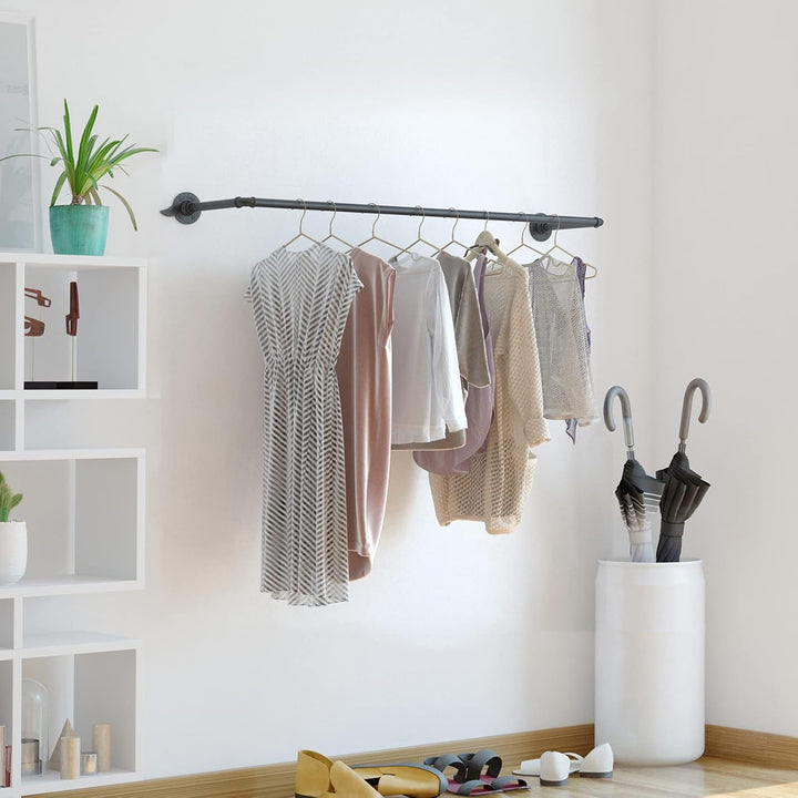 Kleiderstange Wandmontage Schwarz 76cm, Klassische und Vintage Garderobenstange im Industrie-Design
