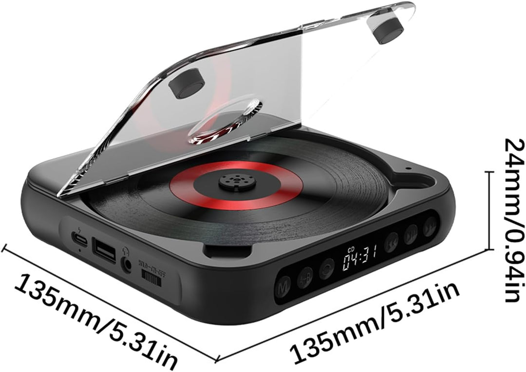 Kavolet Tragbarer CD-Player Walkman BT-Musik-Player, CD-Spieler mit staubdichter Abdeckung, Inklusiv