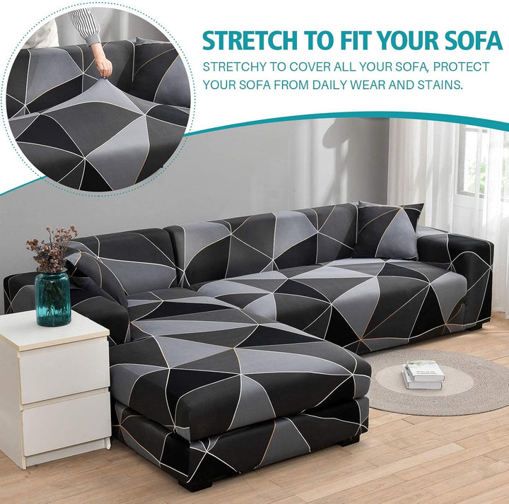 ShowyLive Sofa Überzug Ecksofa L Form Couch Überzug 2er Set Elastische Stretch mit 2 Stück Kissenbez