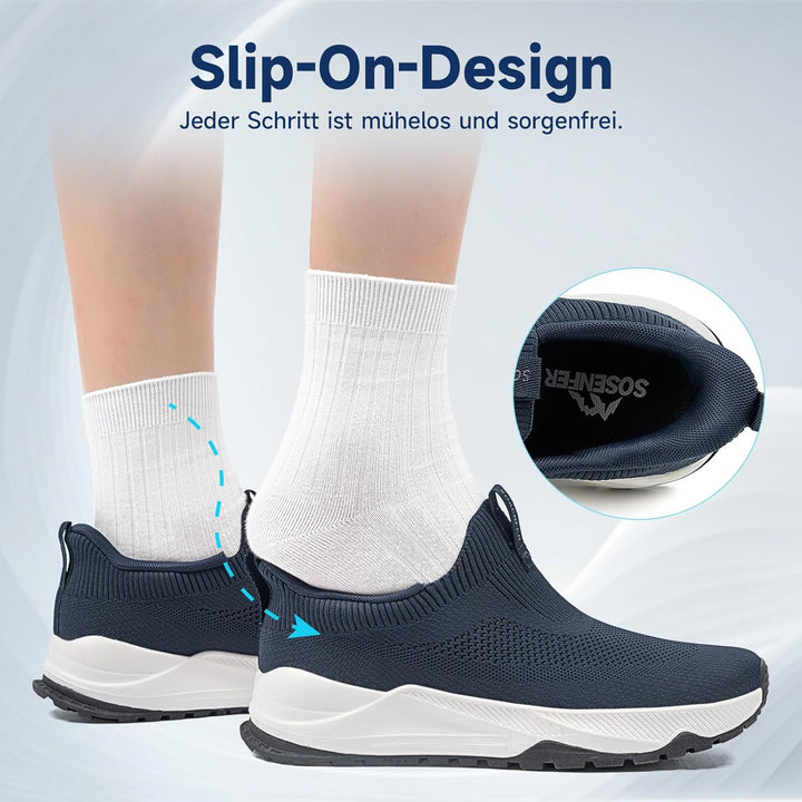 Sosenfer Walkingschuhe Herren Extra Weit Slip On Sneaker rutschfeste Sportschuhe Atmungsaktive Ohne