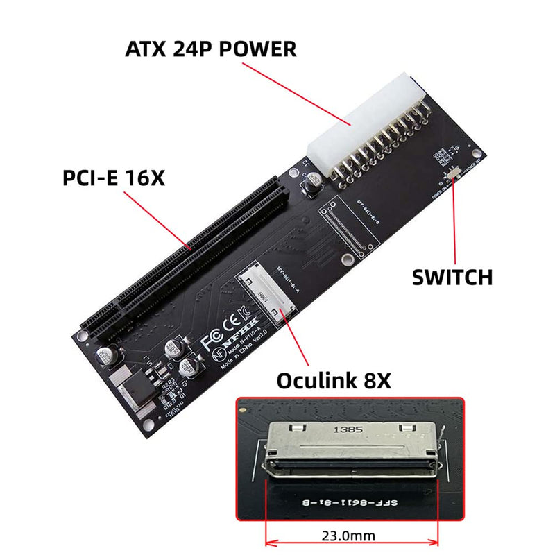 cablecc Oculink 8X SFF-8612 8611 an PCI-Express PCIe 16x-Adapter mit ATX 24Pin Power Port für Mainbo