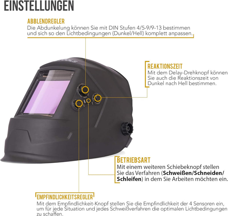 Automatik Schweisshelm IPOTOOLS LY800H – 4 hochwertige Sensoren, extra grosses Sichtfeld (100 × 93mm