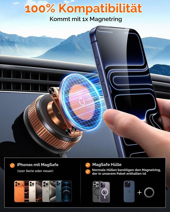 360°Drehbare Vakuum Handyhalterung Auto Magnetische, Nano-Gel Handyhalterung für Magsafe ,Metall KFZ