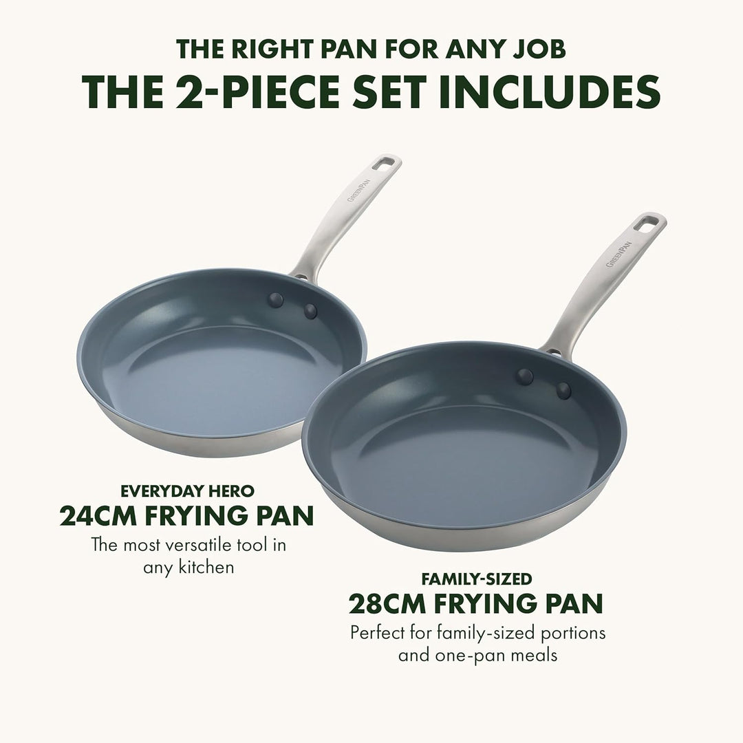GreenPan Treviso Edelstahl Gesunde Antihaftbeschichtung aus Keramik Non-Stick 24cm & 28cm Bratpfanne