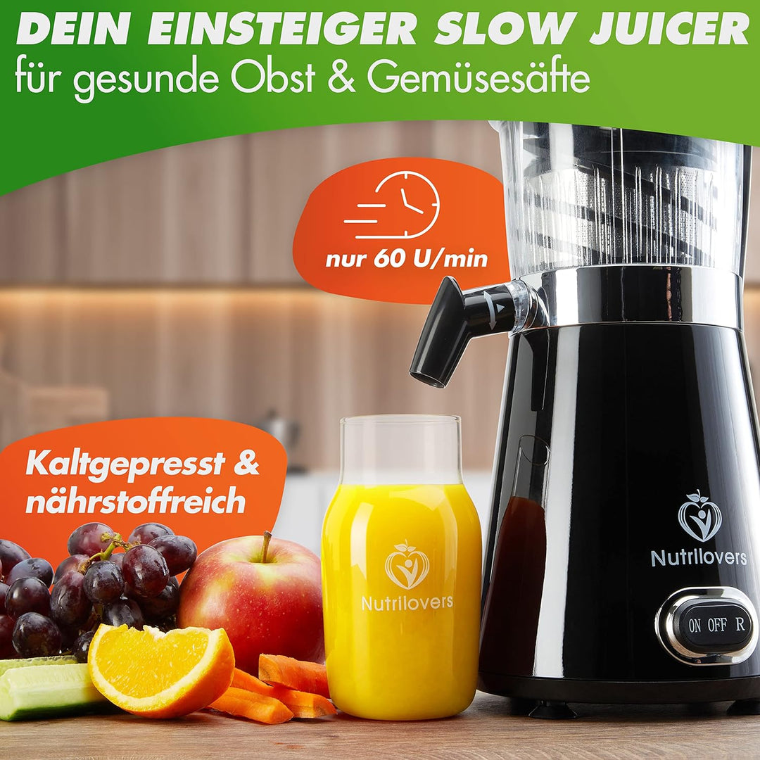 NUTRI-PRESS Slow Juicer Entsafter - BPA-frei | Elektrische Obst & Gemüse Saftpresse | BPA-Frei | Ger