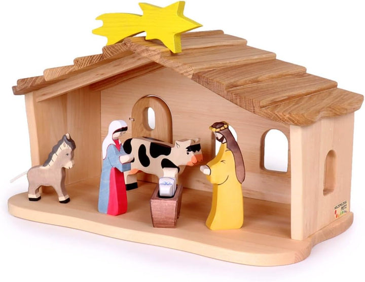 Holzspielzeug Peitz Weihnachtskrippe aus Holz | Krippenstall mit Stall und Hauptraum | Vielseitig al