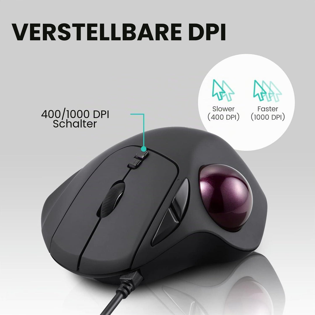 Perixx PERIMICE-517 Ergonomische Maus mit Trackball - 400/1000 DPI - Kabelgebunden, Kabelgebunden