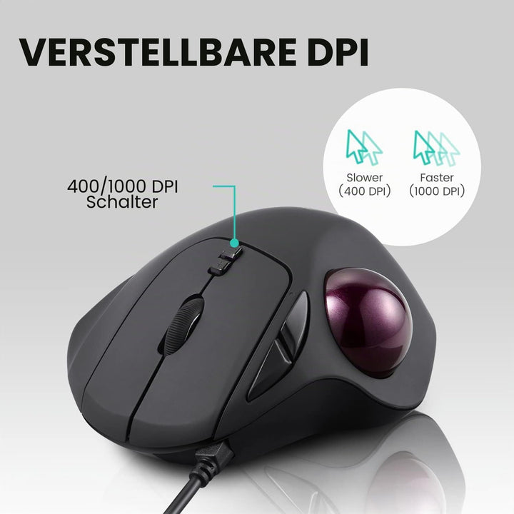 Perixx PERIMICE-517 Ergonomische Maus mit Trackball - 400/1000 DPI - Kabelgebunden, Kabelgebunden