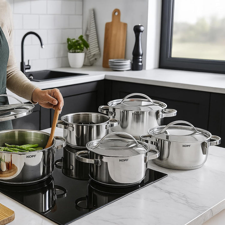 KOPF Topfset Induktion Stilo 10-teilig | Backofen & Spülmaschinen geeignet | Kochtopf-Set für alle H