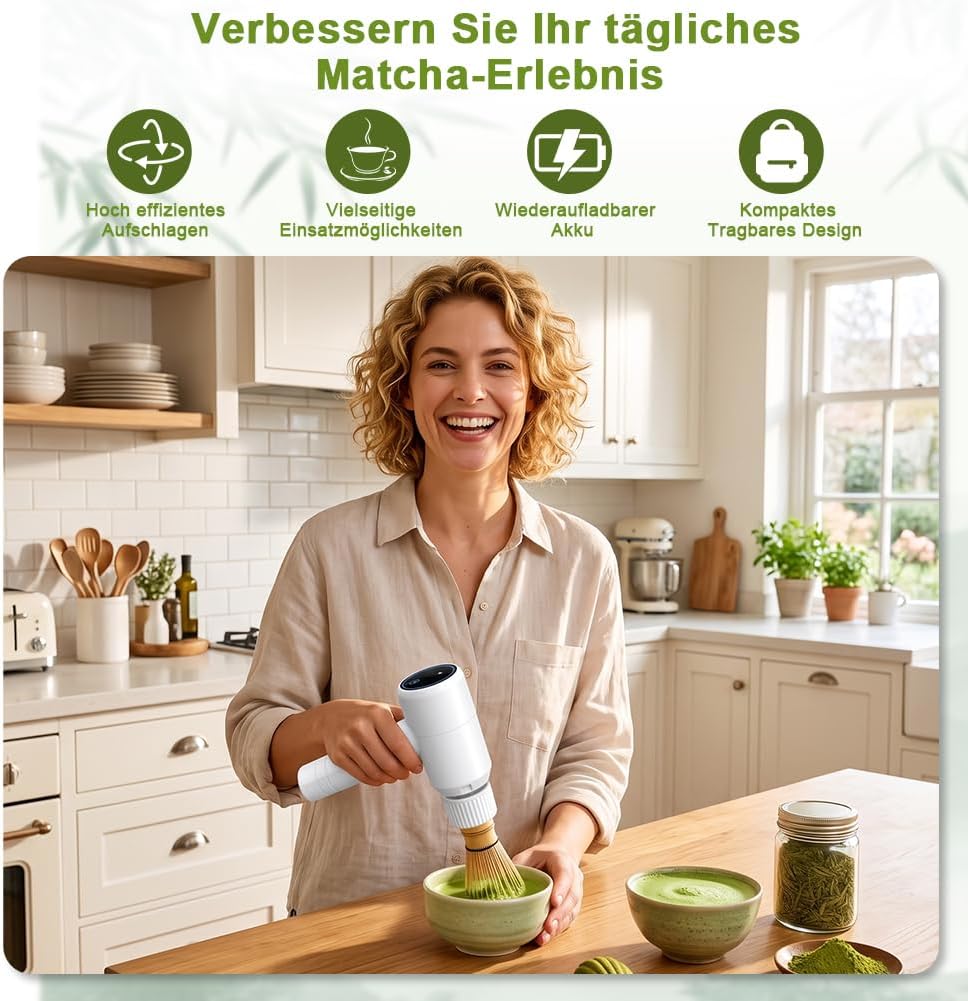 Matcha Schneebesen Elektrisch, 3 Geschwindigkeiten, Elektrischer Matcha-Aufschäumer Küchenhelfer, wi