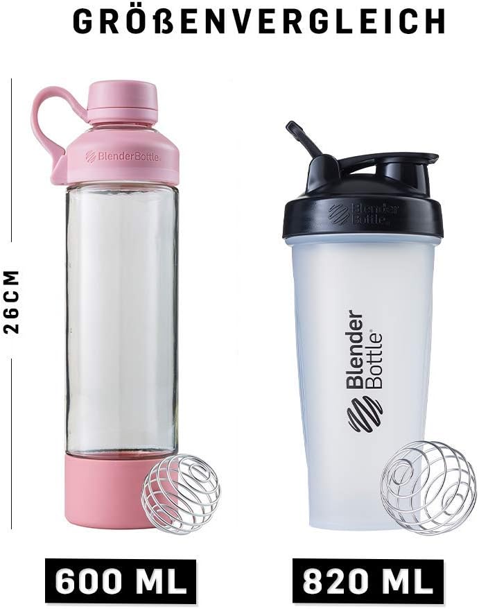 BlenderBottle Mantra Glas Trinkflasche, mit Trinköffnung aus Glas und BlenderBall, geeignet als Yoga