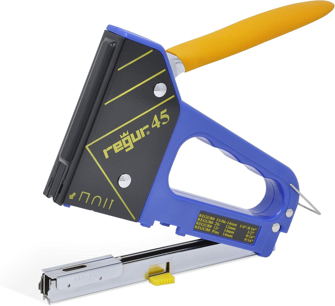 REGUR 45 Handtacker - 4-in-1 Multifunktions-Tacker verarbeitet Feindraht-Klammern, Bogen-Klammern, T