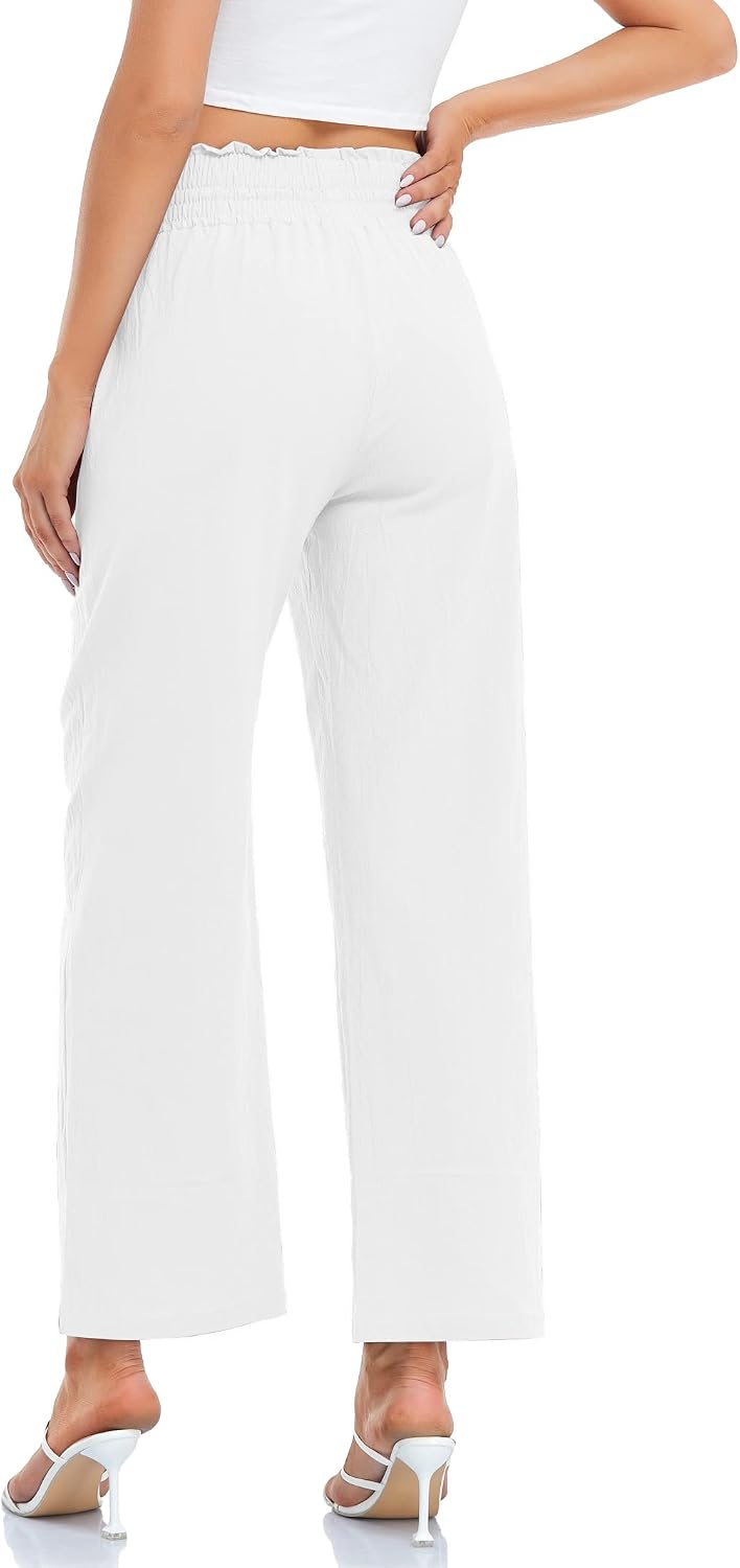 Famulily Leinenhose Damen Sommer Weites Bein High Waist Palazzo Freizeithose Stoffhose Yogahose Mit