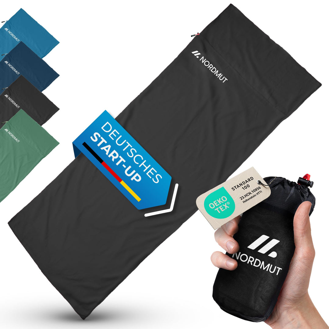 NORDMUT® Hüttenschlafsack Baumwolle Ultraleicht - Sommerschlafsack Kleines Packmass & Atmungsaktiv -