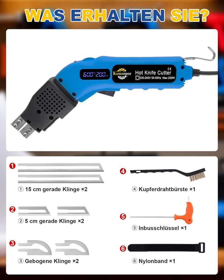 200W Styroporschneider Elektrische Heissmesser Schaumschneider mit 4 Nichrom Klingen 0-600℃ Styrocut