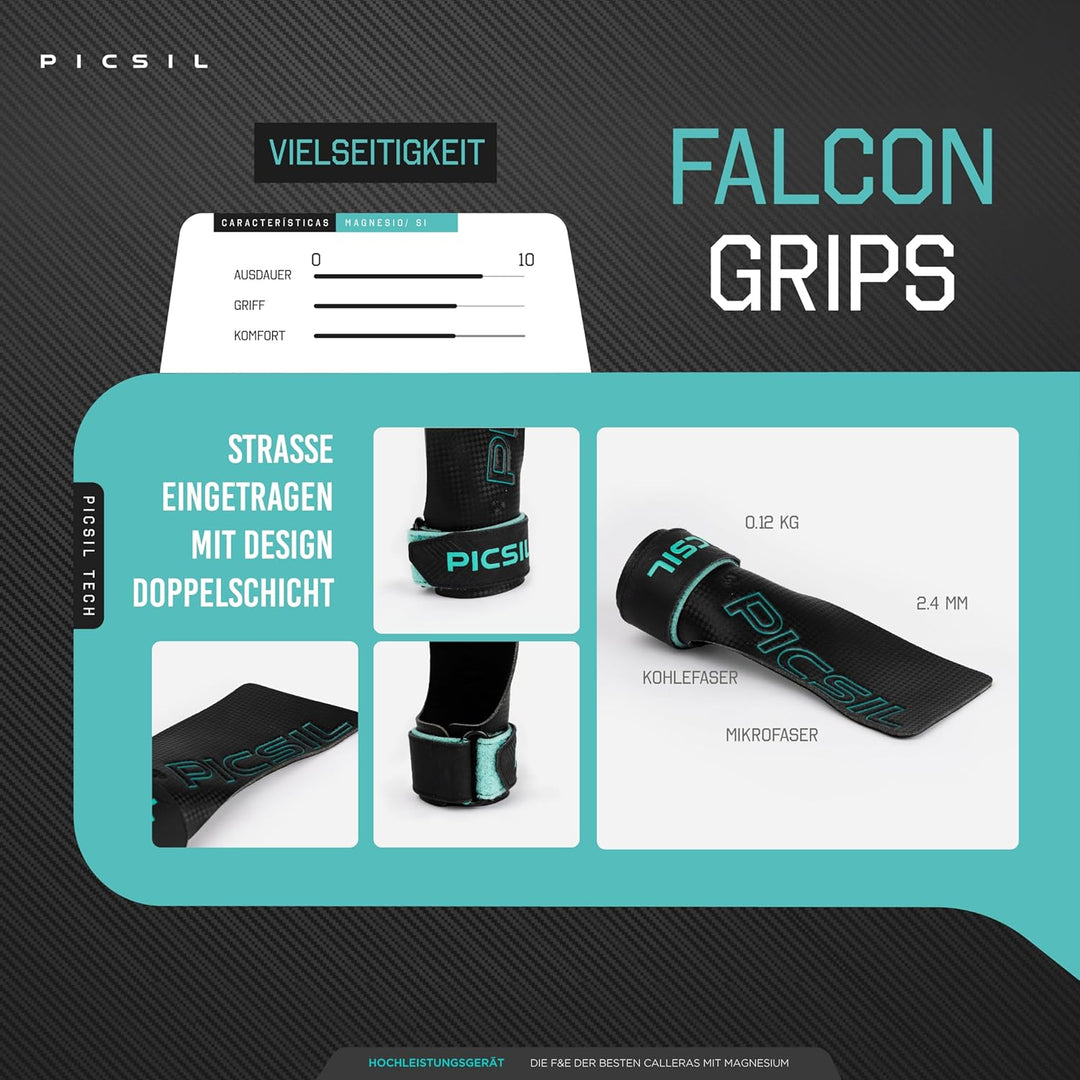 PICSIL Falcon Hand Grips – Profi‑Griffpolster aus Carbonfaser, Chalk‑kompatibel, Handschutz & Griffh