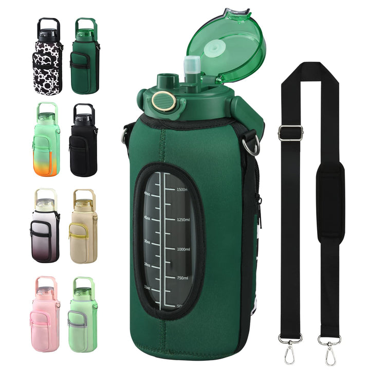 1,8 l Glas-Wasserflasche mit Strohhalm und Zeitmarkierung, motivierende Wasserflasche mit schützende