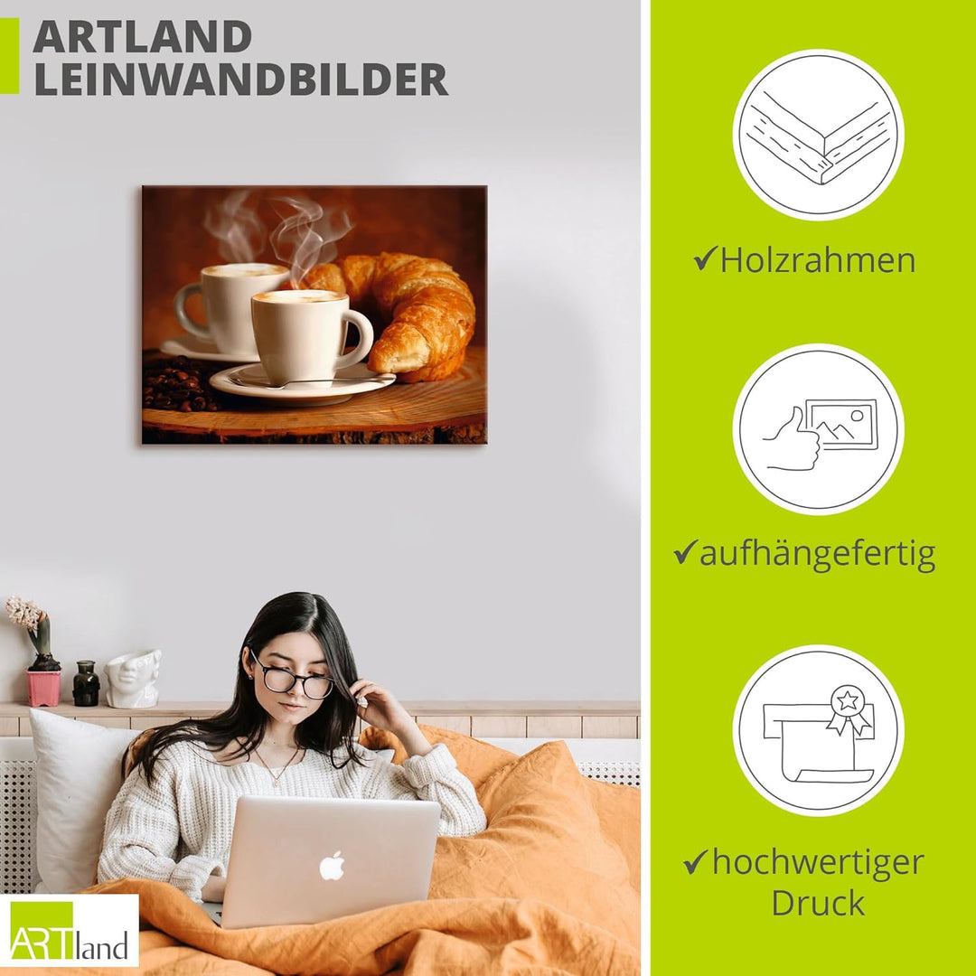 ARTland Leinwandbilder Wandbild Bild auf Leinwand 80x60 cm Kaffee Coffee Cafe Cappuccino Espresso Cr