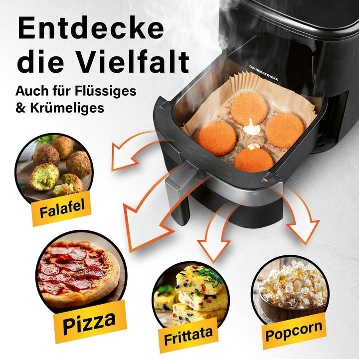 GOURMETmaxx Backpapier für Heissluftfritteuse 2 bis 5 Liter | Backpapierschale antihaftbeschichtet &